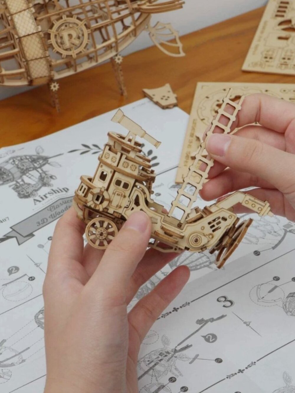 Rolife Airship 3D Wooden Puzzle • DIY Mechanical Model Kit • Steampunk Air Ball
